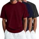 Ficerd 3 Pack Men's Big and Tall Shirts Short Sleeve Cotton Tee Crew Neck Basic Casual Top Loose Fit Summer T Shirts (Medium, Black, Navy Blue, Wine Red)