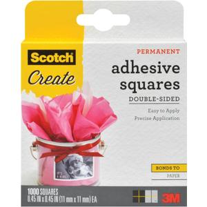 Scotch Adhesive Squares, Permanent Double-Sided Tape Squares for Crafting, Art, Gift Wrapping and More, .45 in x .45in., 1-Pack, 1000 Total