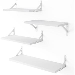 YGEOMER Floating Shelves for Wall, Different Sizes White Wall Shelves for Living Room, Bathroom, Bedroom, Kitchen, Home Decor (Set of 4)