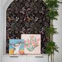 2 x Peel and Stick Wallpaper Black Floral Wallpaper Dark Floral Leaf Contact Paper for Cabinet Vintage Self-Adhesive Removable Wall Paper for Bathroom Bedroom Kitchen Shelf Liner 17.3" x 118" (Black/ Pink/ Purple)