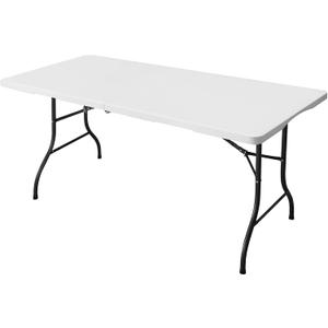 6ft Folding Table, Portable Heavy Duty Plastic Fold-in-Half Utility Table for Indoor/Outdoor Use, Dining, Camping, Picnic, Party, White, 27.56" x 70.87" x 29.13"