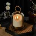 5"&4" Metal Candle Holder with Handmade Glass Dome in Brass & 2 Timer Candles, Set of 2 Versatile Hurricane Glass Candle Holders for Pillar Candles & Plants