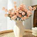 INQCMY Artificial Flowers 12pcs Ball Chrysanthemums for Weddings Silk with Stemsdiy Champagne Bouquets Indoor and Outdoor Decoration Kitchen Table Decor (Light Orange)