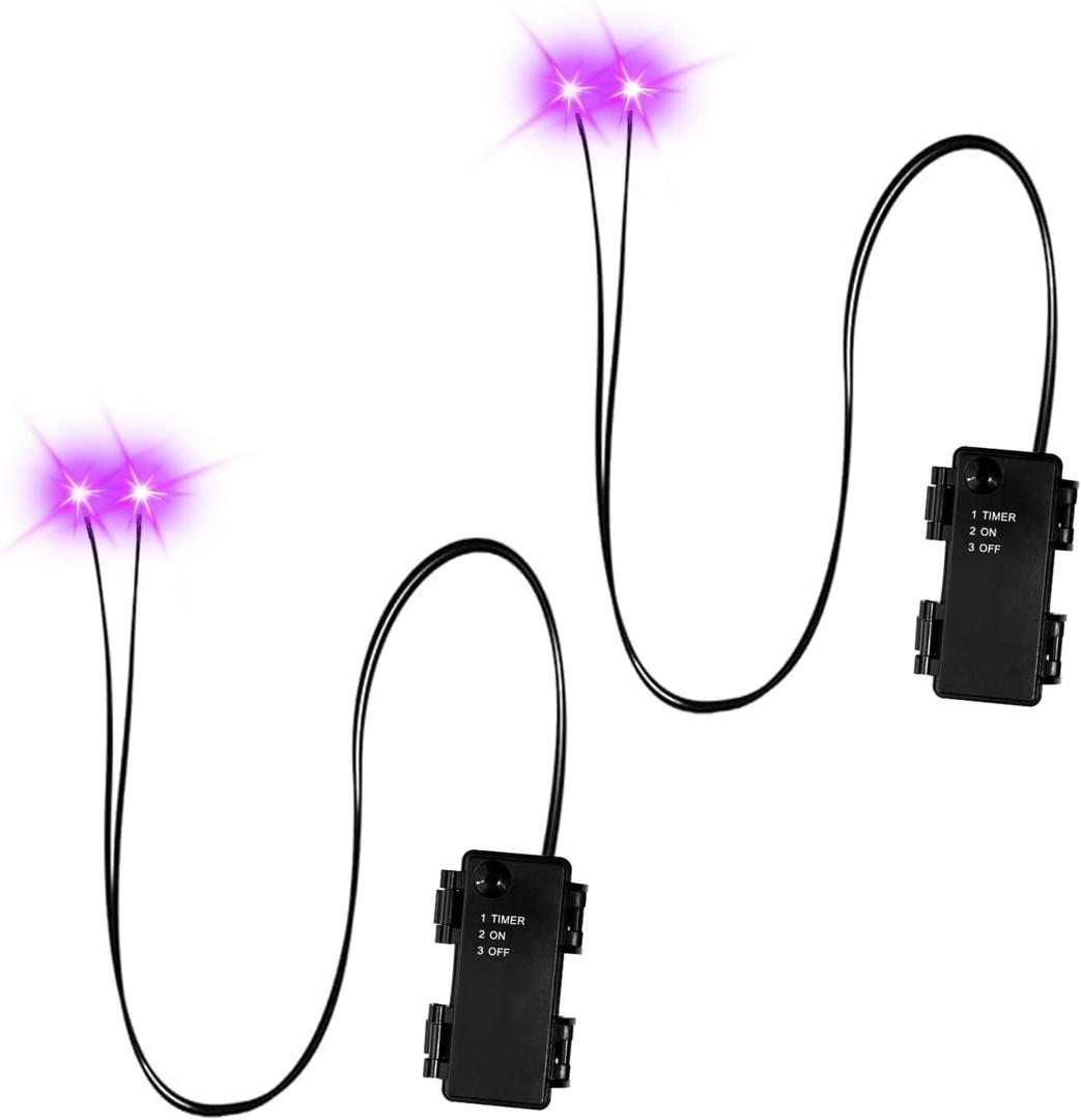 Halloween Led Glowing Eyes with Timer,2 Pcs Light Up Skeleton Eyes,Horror DIY Eyes for Masks,Pumpkins,Tombstones,and Props(Batteries Not Included) (Purple)