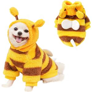 ANIAC Fleece Dog Hoodies with D-Ring Autumn Winter Puppy Clothes for Small Dogs Bumblebee Cat Apparel Cold Weather Coat Funny Dog Bee Costume for Christmas Halloween (Yellow, X-Small)