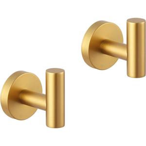 GERZWY SUS 304 Stainless Steel Gold Coat Hook Bathroom Single Towel/Robe Clothes Hook for Bath Kitchen Wall Mounted 2 Pack AG1107B-BE