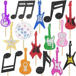 Guitar Centerpiece Sticks 18PCS Music Guitar Party Decorations Glitter Guitar Birithday Party Table Toppers Musical Note Instrument Centerpieces for Music Theme Baby Shower Party Supplies