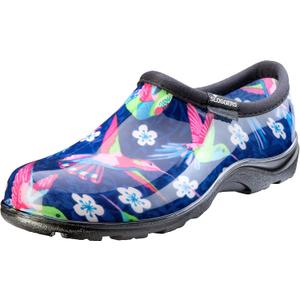 Sloggers Original Waterproof Rain and Garden Shoe for Women Outdoor Slip-On Garden Clog - Made in The USA with Premium Comfort Insole and Arch Support (7, Blue/Pink Hummingbird Print)