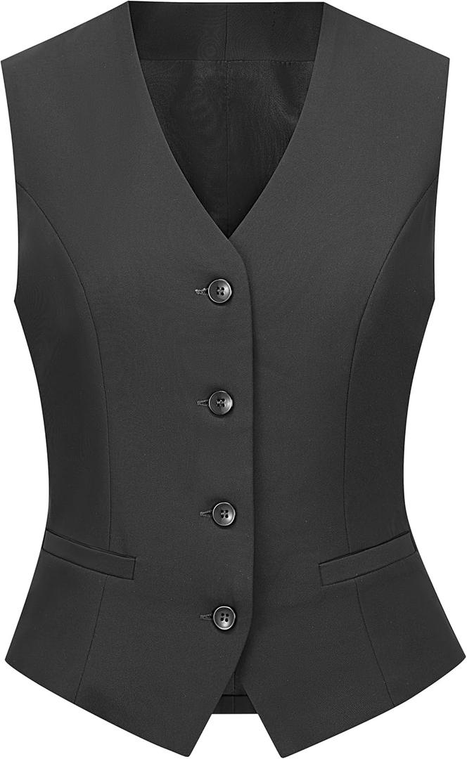 Suit Vest for Women V Neck Button Down Sleeveless Business Casual Vest Tops Waistcoat Blazer Dressy Vests (Small, Black)