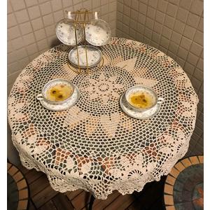 Beige Handmade Crochet Cotton Table Cloth Lace Doilies Round Lace Tablecloths 35 Inches.
