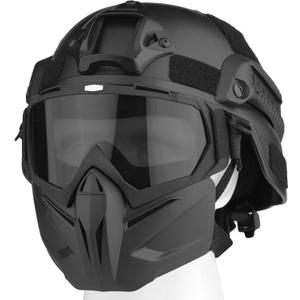Airsoft Helmet and Mask, Full Face Mask with Detachable Goggles, Paintball Black Helmet with NVG Mount and Side Rail, Military Tactical Gear (MICH-DH-Gray)