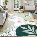 Lahome Green Washable Rugs 9x12 Living Room Rug, Non-Slip Backing Lightweight Extra Large Area Rug Ultra-Thin Throw Rus for Dining Room Table, Boho Botanical Print Soft Rug for Bedroom Classroom Home