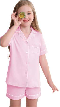 Veseacky Girls Pajamas Sets 100% Cotton PJ Button Down Long Sleeve 2 Piece Pajamas Set Boys Girls Pjs for Ages 5-14 (120-160)