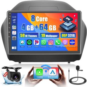 Roinvou 8 Cores 4+64G Android Car Radio for Hyundai Tucson 2010-2015, 10.1" Touch Screen Carplay Android Auto with 32EQ Bluetooth WiFi GPS Navigation Mirror Link Backup Camera
