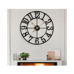 LEIKE Large Wall Clocks, Silent, Non Ticking, Battery Operated Small Vintage Round Modern Metal Wall Clock for Living Room, Bedroom, Kitchen, Farmhouse, Office Decor-13.5 Inch (Black-Arabic Number)