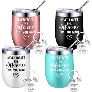 Geiserailie 8 Pcs Thank You Gift for Women Men Never Forget The Difference That You Make 12 OZ Stainless Steel Insulated Tumblers Keychain Appreciation Gift for Coworker Employee Boss (Classic Color)