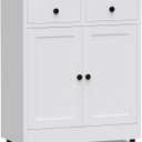 Metal Storage Cabinet with 2 Drawers and Adjustable Shelf, Sideboard Buffet Cabinet for Home, Office, Hallway, Entryway, Living Room, Kitchen Pantry and Dining Room (White), 34.8"H