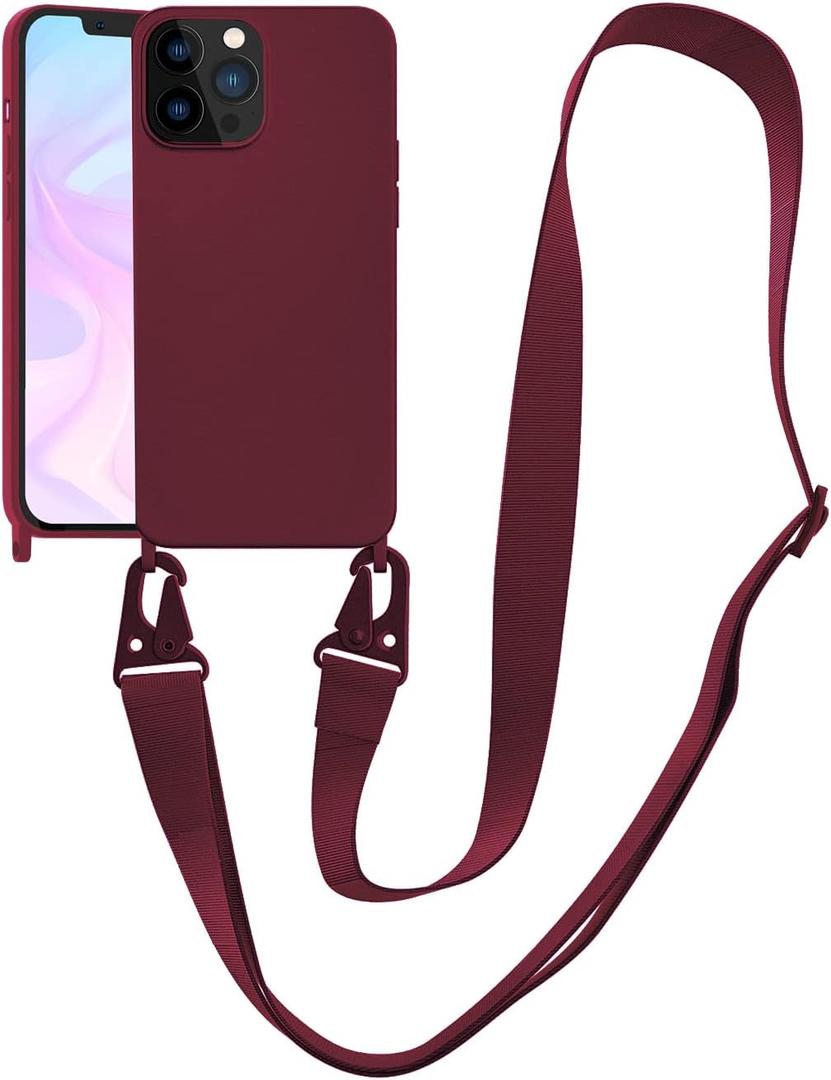 Compatible with iPhone 13 Pro Max Case, Crossbody Phone Case with Strap Neck Lanyard Adjustable, Shockproof Drop Protection Silicone Phone Cover for iPhone 13 Pro Max, 6.7 Plum
