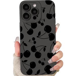 Lovmooful Compatible for iPhone 14 Pro Case Cute Cool Cherry Black Design for Girls Women Soft TPU Shockproof Protective Girly for iPhone 14 Pro-Cherry