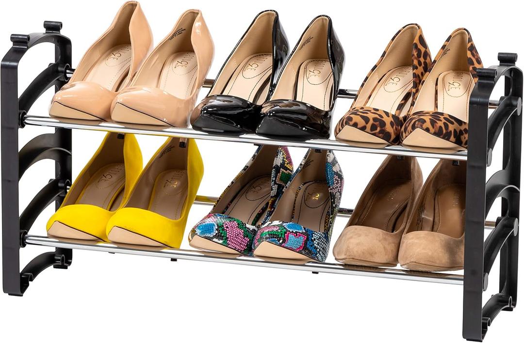 IRIS USA 2-Tier Shoe Rack, Up to 6 Pairs, Shoe Organizer for Closet Entryway Small Space, Shoe Storage Shelf, Tall Metal Shoe Rack, Shoe Stand, High-Heels (Fixed)