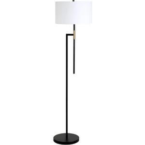 HomeRoots 63" Black Traditional Shaped Floor Lamp with White Frosted Glass Drum Shade