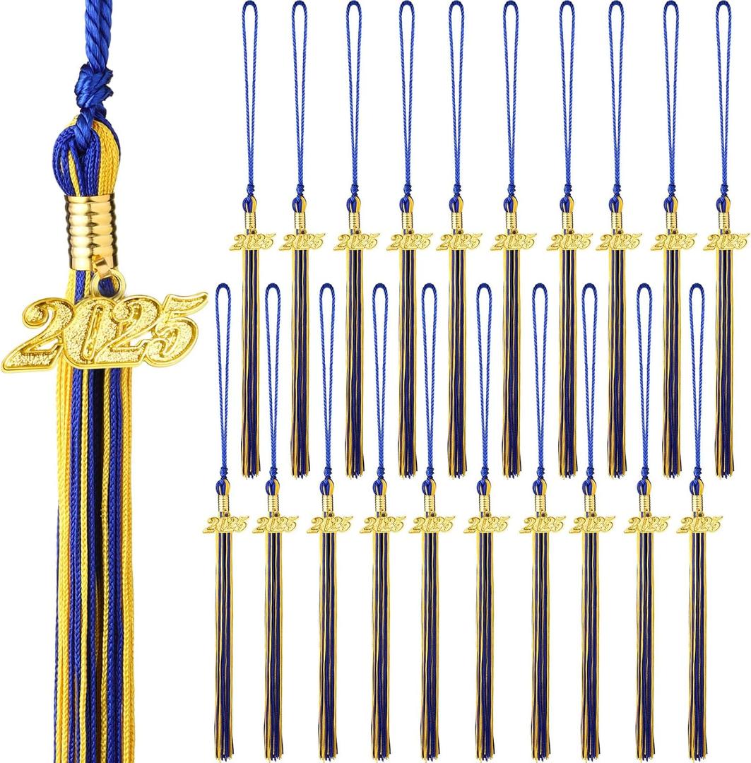 20 Pcs 2025 Graduation Tassels Blue and Gold Graduation Cap Hat Tassels 2025 for Ceremony Party Activities(Blue Gold)