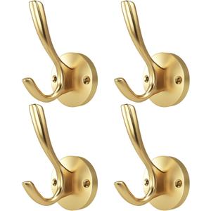 ZUONAI Gold Hooks 4 Pack Towel Hooks Gold Brushed Gold Wall Hooks Heavy Duty Metal Coat Hooks for Hanging Coats and Hat Hooks Wall Mounted Towel Hook for Bathrooms Color Varies by Lighting See Images