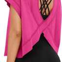 MIHOLL Womens Oversized Workout Crop Tops Open Back Casual Short Sleeve Crew Neck Cotton Loose Boxy Tshirts (Medium, 03_hot Pink)