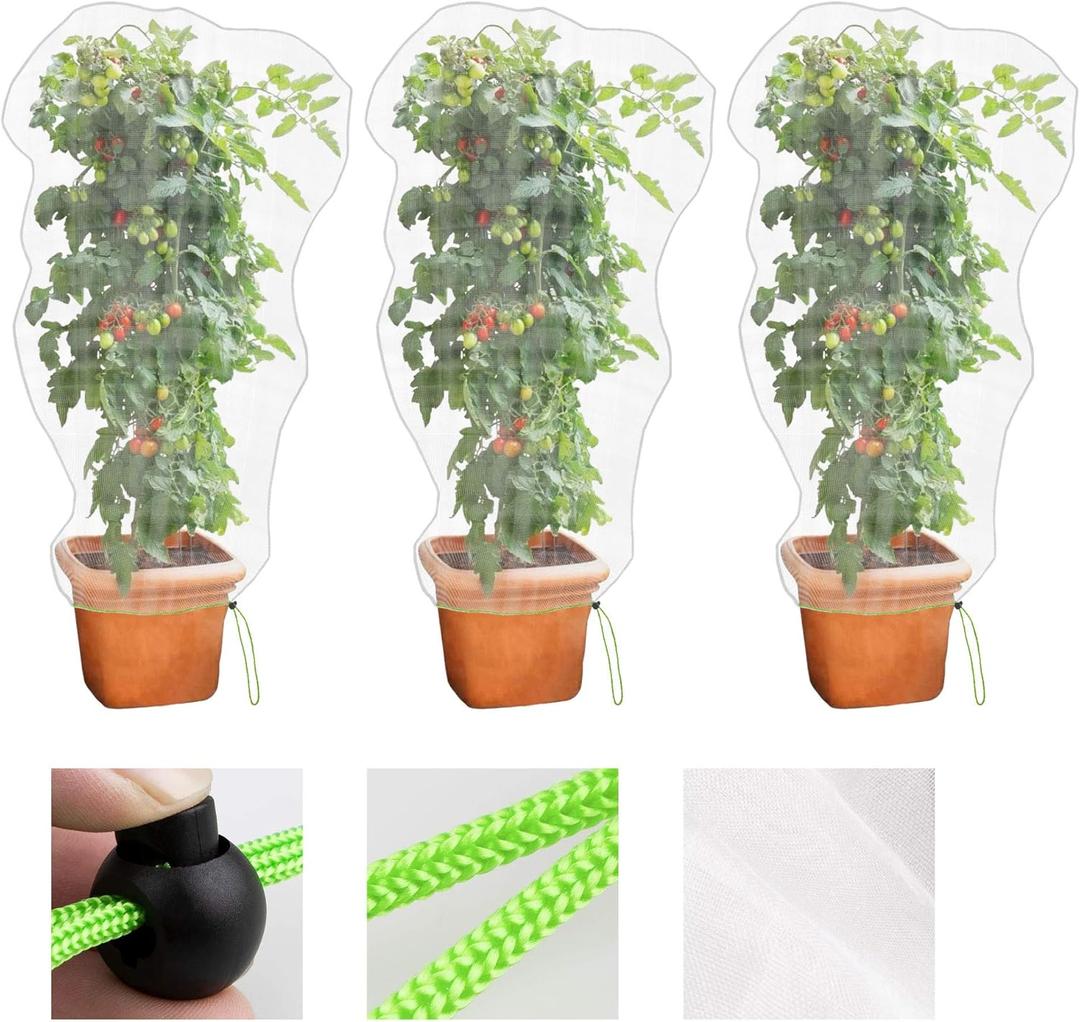MR FIVE 3 PCS Large Drawstring Plant Covers,Bird Barrier Netting Mesh with Drawstring,Reusable Garden Netting Mesh with Drawstring,Plant Cover for Protect Fruit Tree Vegetable Flower, 4.6 ftX 3.3 ft