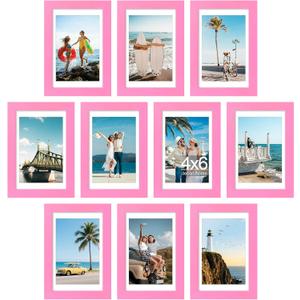 decorUhome 4x6 Picture Frame Set of 10, Display Photos 3.5x5 with Mat or 4x6 Unmatted for Picture Frames Collage Wall Decor, Pink
