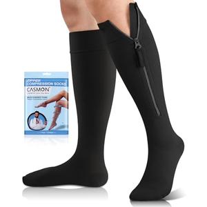 CASMON 15-20mmHg Zipper Compression Socks for Women and Men, Knee High Compression Stockings, Medical Closed Toe Support Socks for Varicose Veins, Post-Surgery, Swelling, Nurses, Pregnancy (1 Pair), L