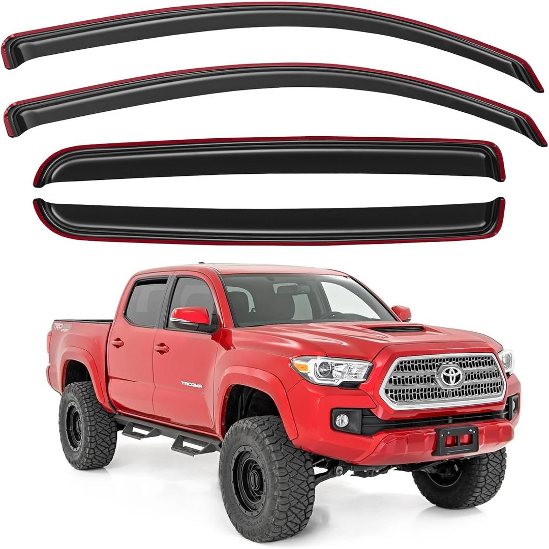 in-Channel Window Visors Rain Guards for 2016-2023 Toyota Tacoma Double Cab, Window Vent Wind Deflectors Visors Shades for 16-23 Tacoma (2016-2023 Tacoma Double Cab)
