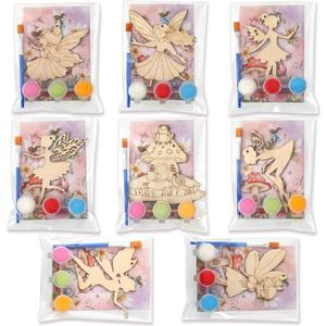Saypacck 24 Pcs Fairy Party Favors Wooden Painting Craft Kits Birthday Party Supplies with Organza Bag for Goodie Bags Fillers Adult Thank You Gifts