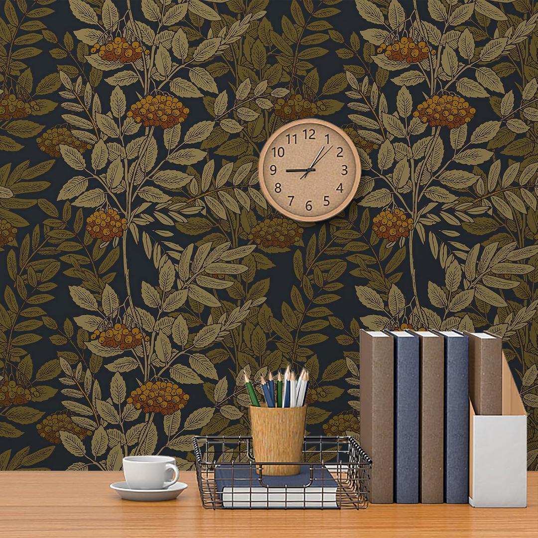 Vintage Boho Peel and Stick Wallpaper - Leaf Wallpaper in Brown/Beige/Orange - Retro Wall Decor - Self Adhesive Removable - 16.1''x393.7''