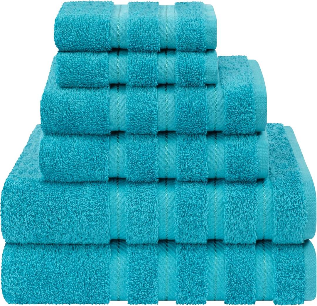 American Soft Linen Luxury 6 Piece Towel Set, 2 Bath Towels 2 Hand Towel 2 Washcloths, 100% Cotton Turkish Towels for Bathroom, Aqua Blue Towel Sets (6 Piece Towel Set, Aqua Blue)