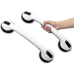 2 Pack Grab Bars for Bathtubs and Showers, Removable Bathroom Handrails for Seniors, 16.9 Inch Shower Handle Suction, Shower Safety Grip No Drilling, Easy to Install Waterproof Wall Grab Bar