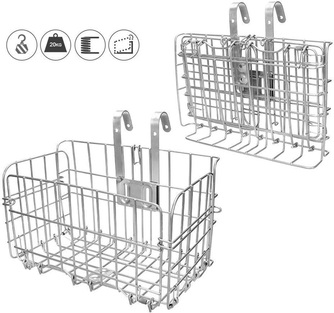 HOMEE Folding Rear Bike Basket Wire Mesh Fold-Up Detchable Front Bag Rear Hanging Bike Basket Bicycle Bag Cargo Rack for Mountain Bike Accessories Bike Frame Basket 1 Pack