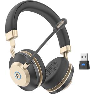 Wireless Headset - V5.3 Bluetooth Headset with Microphone Noise Canceling & USB Dongle, On Ear Computer Headphones with Mic Mute for Teams Skype Zoom Phone Laptop Meetings Work
