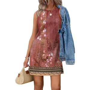 WIHOLL Casual Dresses for Women Crewneck Sleeveless Tank Dress Summer Spring Boho Vacation Clothes (M)