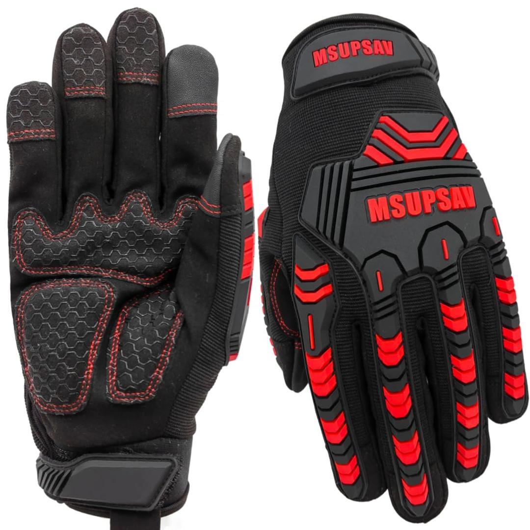 Heavy-Duty Mechanics Work Gloves Women, TPR Impact Glove,Anti-Vibration,Heavy Duty,Touchscreen,Small,Red+Black (Black, S)