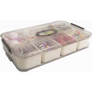 Divided Serving Tray With Lid, Veggie tray with lid for fridge, 8 Compartment Snackle Box Container, Snack tray,Food Storage Organizers for Vegetables, Fruit, Nuts, Candy, Spices