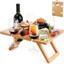 Youeon Portable Picnic Table with 5 Glasses Holder, Foldable Champagne Picnic Snack Table, Cheese Table for Picnic, Camping, Park, Beach, Lover Gift