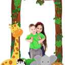 Jungle Party Decorations Jungle Animals Photo Booth Props Safari Animals Hanging Banner Safari Picture Frame Wild Animal Photo Backdrop for Baby Shower Birthday Party Supplies 4.4x6.3ft