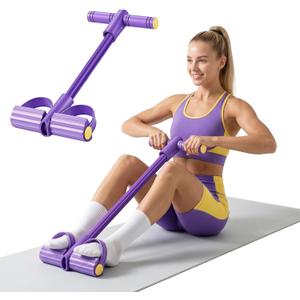 Upgraded 8-Tube Multifunction Foot Pedal Resistance Band, Enhanced Tension Sit Up Pull Rope, Abdominal Trainer for Home Gym, Full Body Workout for Core Leg Arm Waist Strength Training, use Barefoot