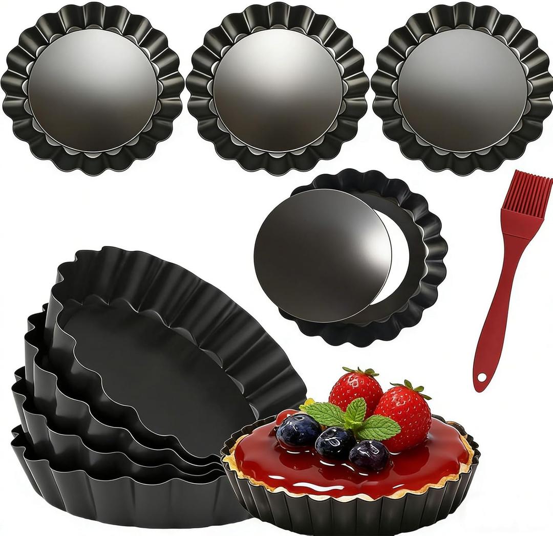 DATANYA 8 Pack Mini Tart Pans 4 Inch with Removable Bottom Round Nonstick Quiche Pan, Heavy Duty Fluted Side for Pies, Mousse Cakes, Dessert Baking (4 Inch 8pcs)