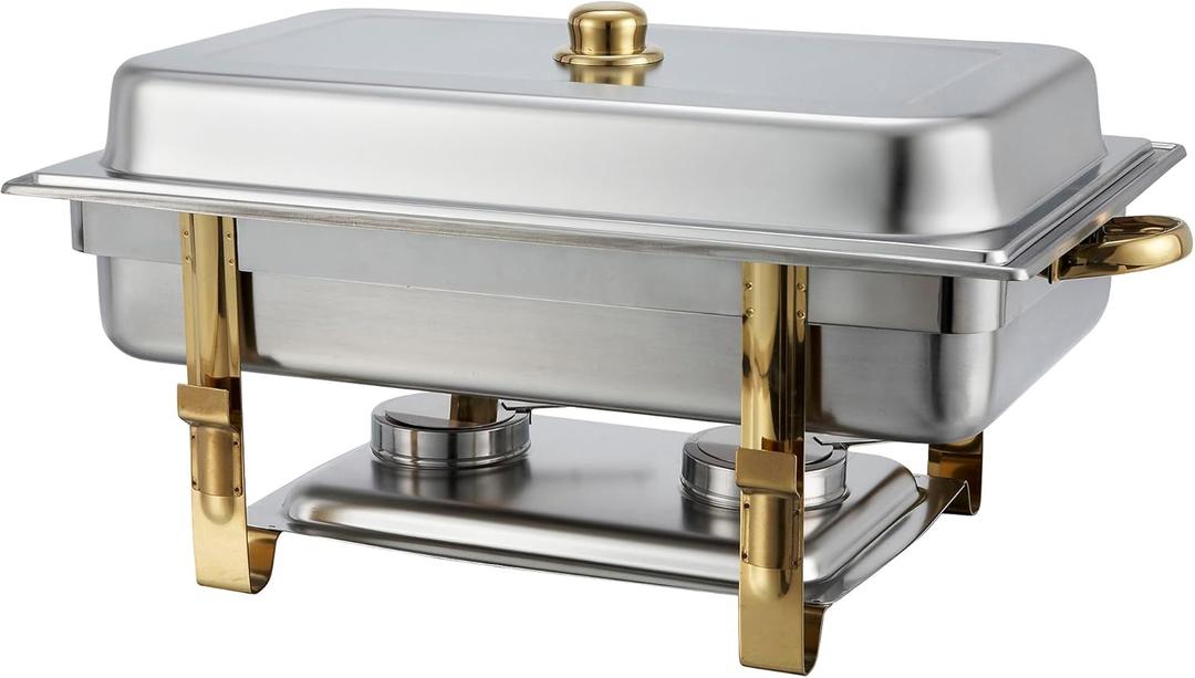 Winco Malibu Stainless Steel Chafer with Gold Accents, 8 Quart (8 Quart (Full Size))