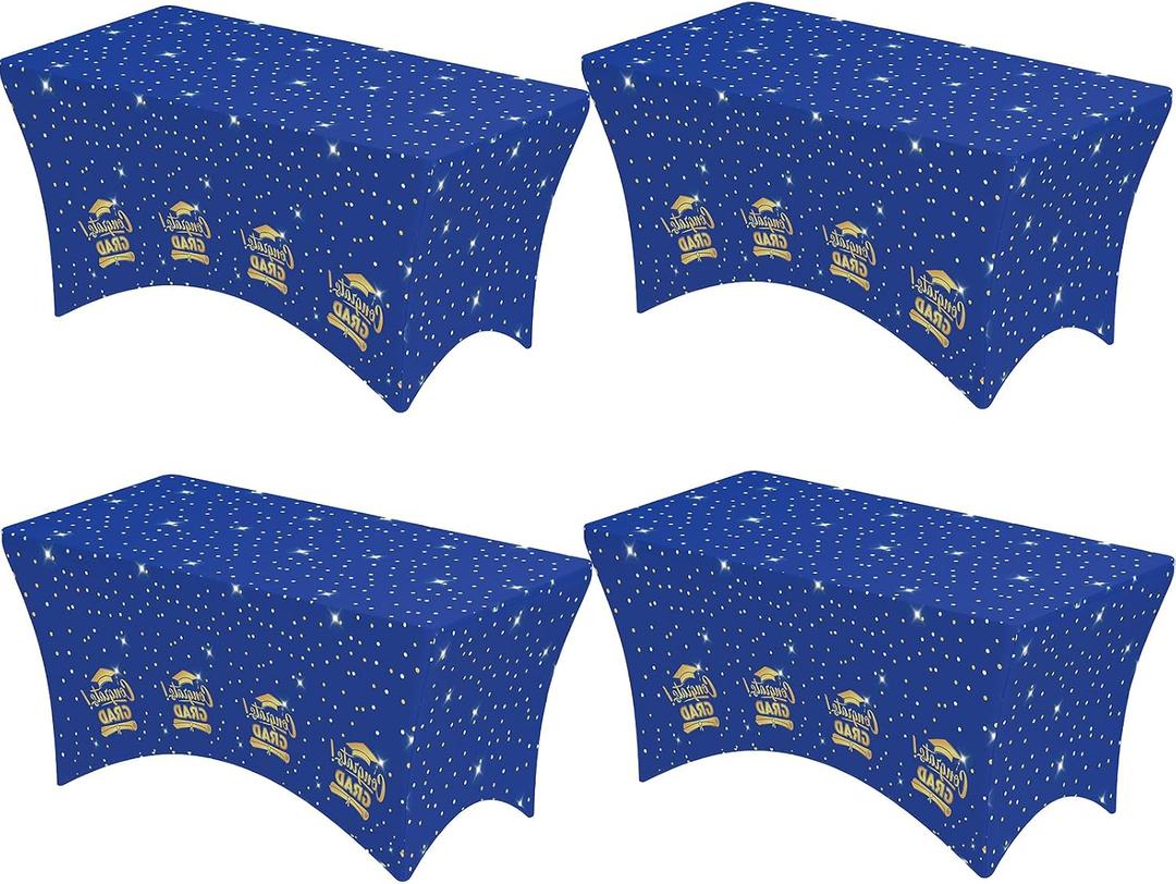 Niuara 4 Pack Blue Graduation Spandex Tablecloth 2026 72"x30"x30" Stretch Fitted Table Covers for 6ft Tables, Class of 2026 Graduation Party Decorations & Supplies