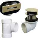 Westbrass D560RK-01 SCH. 40 PVC 1-1/2" Coarse Thread Plumber's Pack Tip-Toe Bathtub Drain Plug with Linear Overflow Faceplate, Tee & Elbows, Polished Brass