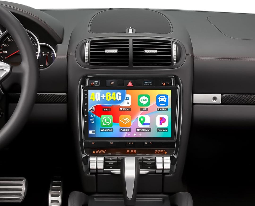 SIXWIN Android 13 4G+64G Car Stereo for Porsche Cayenne 2003-2010 9 Inch Touch Screen with CarPlay Android Auto with Bluetooth Weather Forecast 59UI GPS Navigation WiFi Network Radio 32EQ