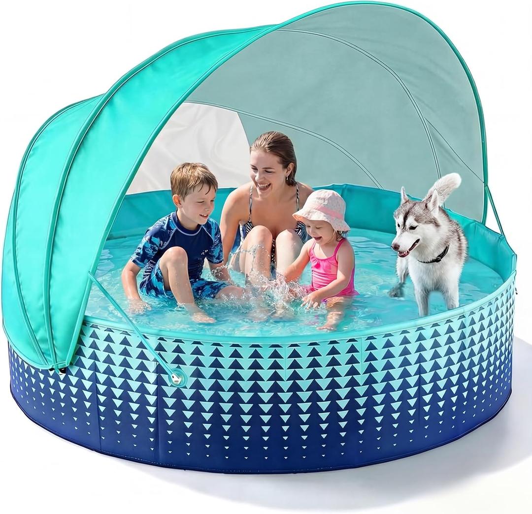 Jasonwell Kiddie Baby Pool with Canopy - Foldable Infant Toddler Kids Pool with Shade Baby Beach Essentials Tent Swimming Wading Pools for Toddlers 1-3 + Kids Dogs Ball Pit Backyard Water Play G, 79"